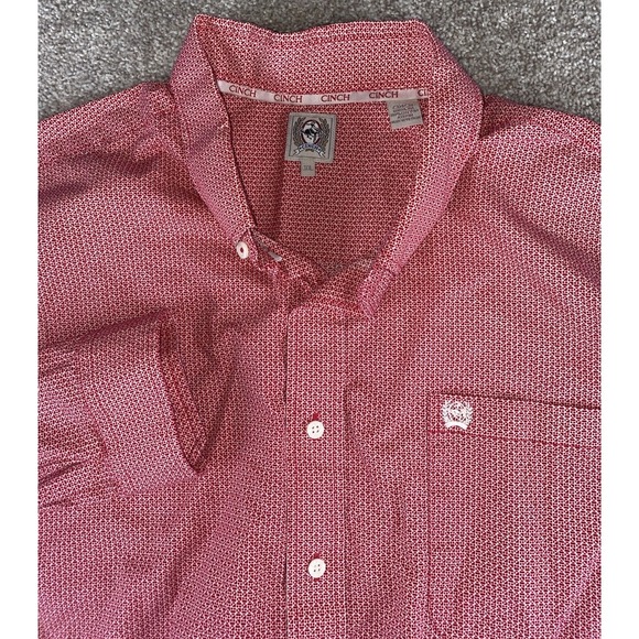 Cinch Red/White Plaid Geometric Aztec Button Up Shirt Mens XXLT Cowboy Camp Read - Picture 1 of 8